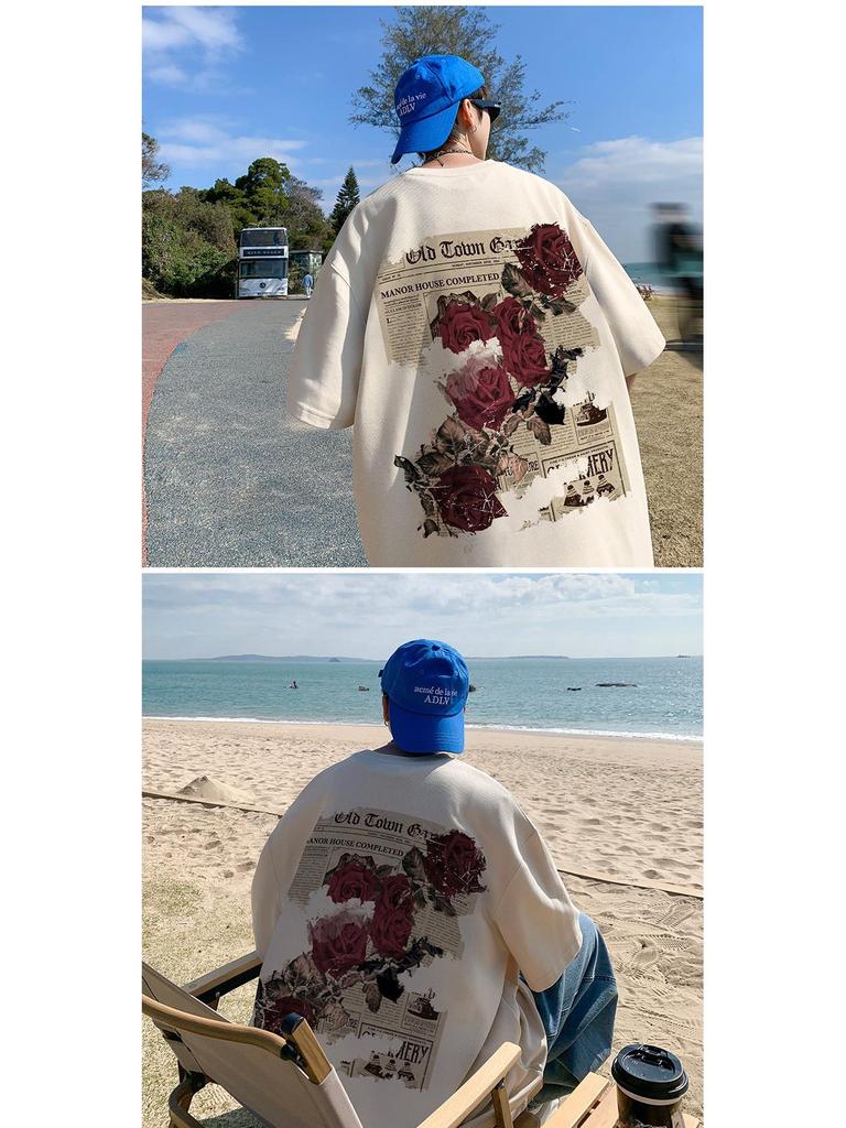 Herren Oversized T-Shirt mit Rosenprint im Retro-Stil – Neuer trendiger Sommerstil