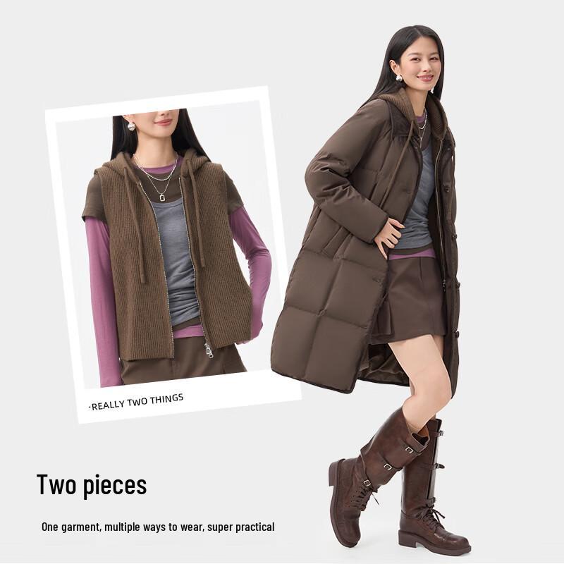 Qianrengang Women's 2025 Detachable Long Duck Down Jacket