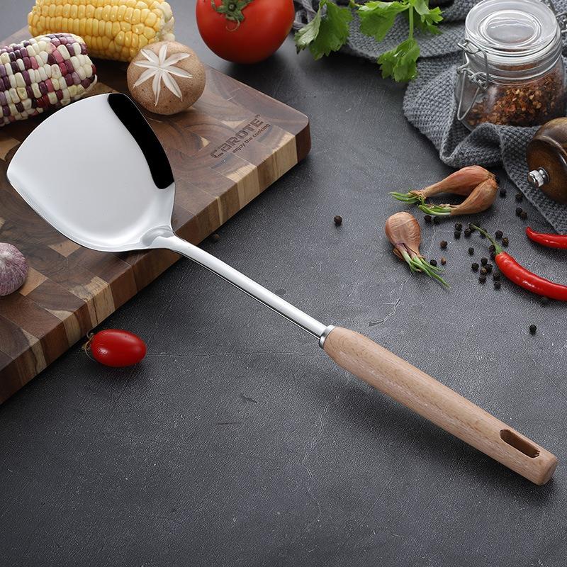Wooden Handle Stainless Steel Kitchenware Cooking Spoons Spatulas Kitchenware Set Kitchen Cooking Spatula