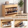 Entry Shoe Bench Bamboo Storage Bench With Cushioned Seat Rattan Door And Adjustable Shelf Natural Wood