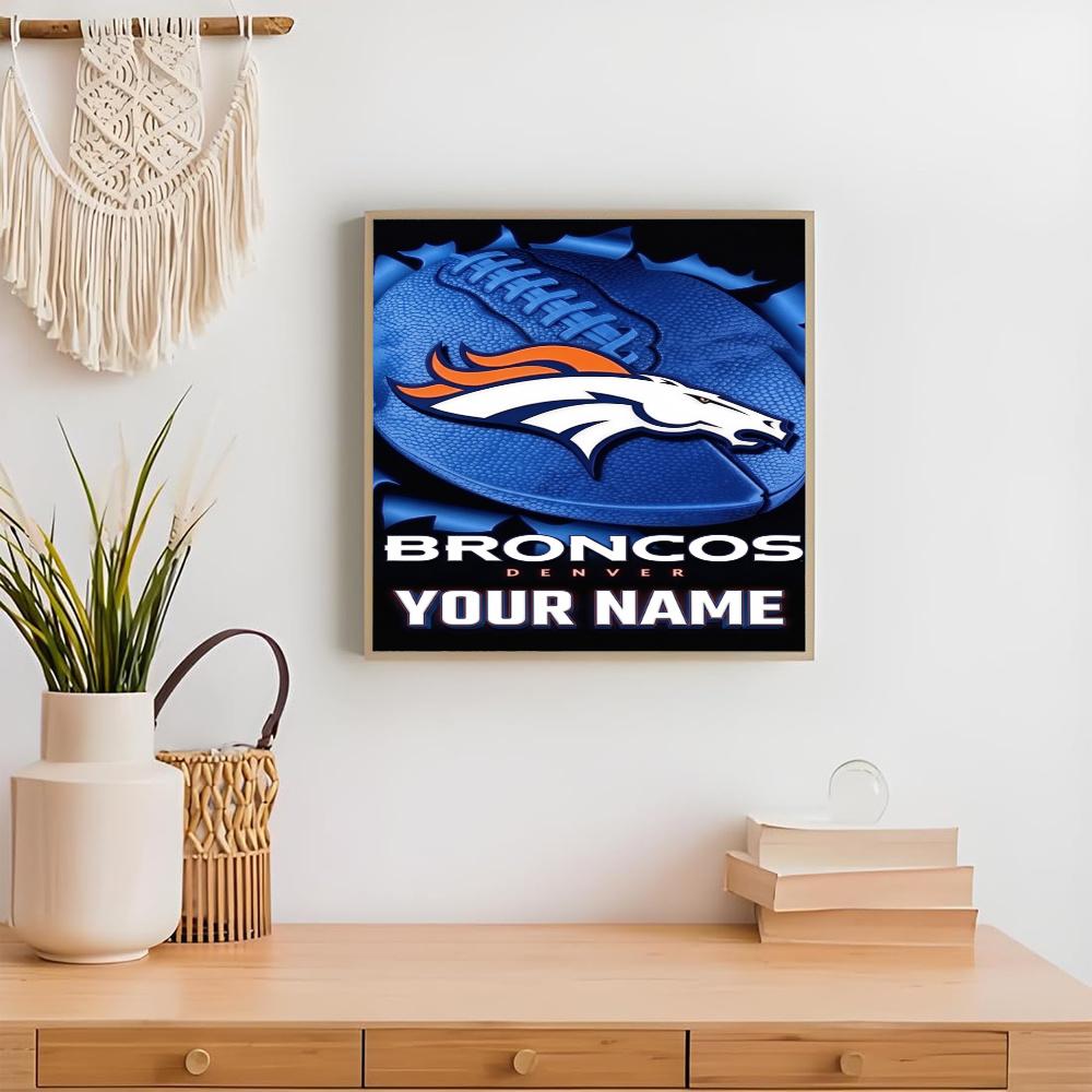 Denver Broncos Logo Personalized Text Diamond Painting Round Diamond Mosaic Rhinestones Diamond Embroidery Craft Kit Wall Decor Without Frame