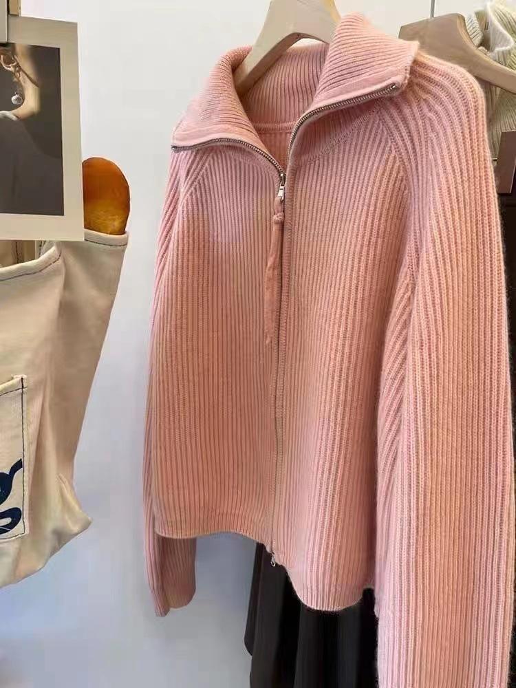 2024 Damen Nische Strickjacke: Stilvolles Frühlings- und Herbstdesign, dicker Reverskragen, Reißverschluss-Sweaterjacke