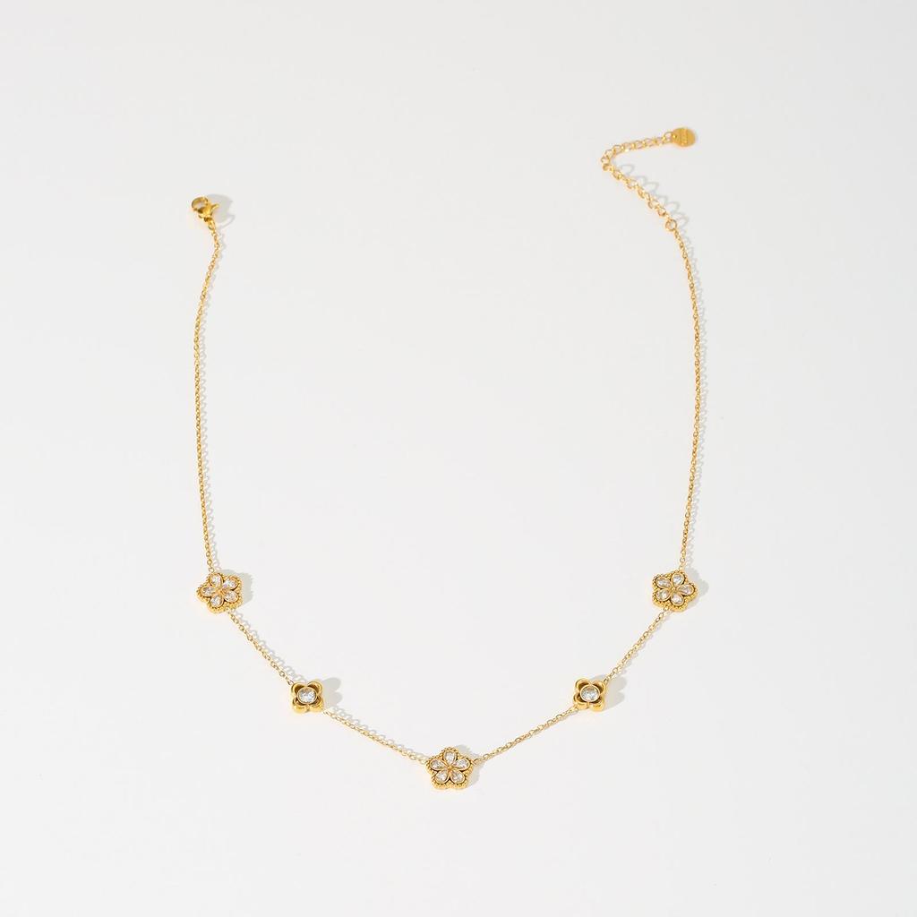 Zircon Clover Pendant: Two Sizes, Double-Layer Y-Shaped Necklace with Thin Chain and Retro Charm
