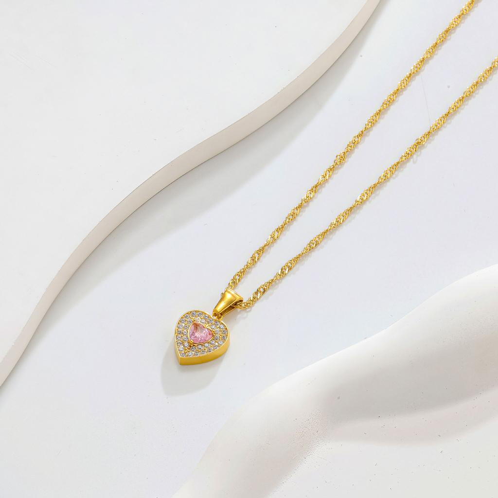 Multi-Color Love Diamond Necklace Women'S Suit Light Luxury Temperament Simple Versatile Collarbone Chain Pendant Jewelry