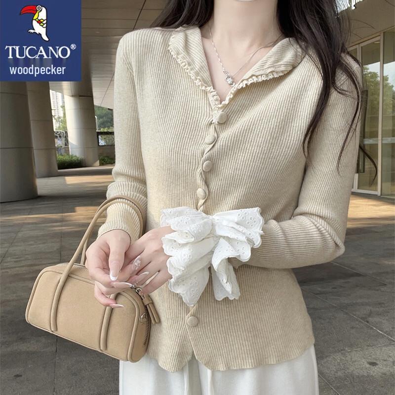 Tucano Women's Lace-Trimmed Half-Collar Knit Cardigan