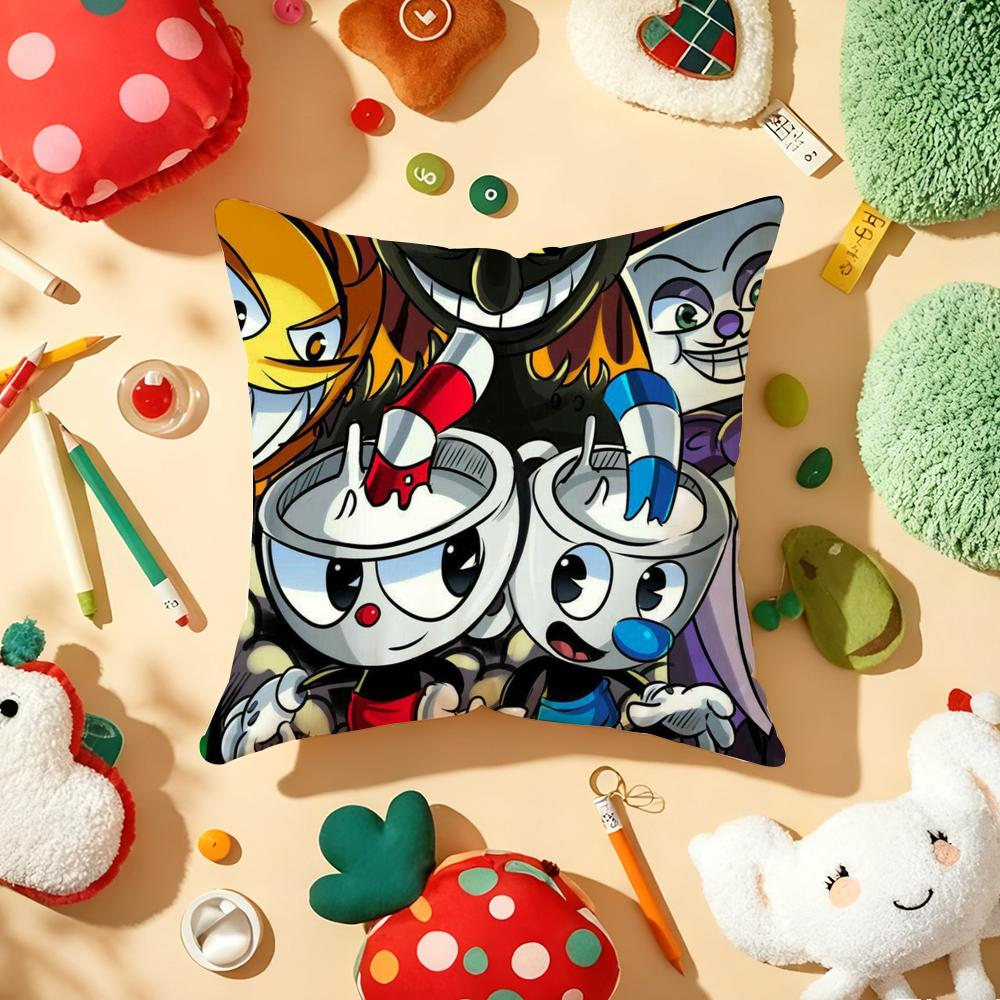 Classic Game CCuphead Cute Cushion Cover Plush Fabric Soft DoubleSided Printed Sofa Warm Winter Home Gift Pillow Cover