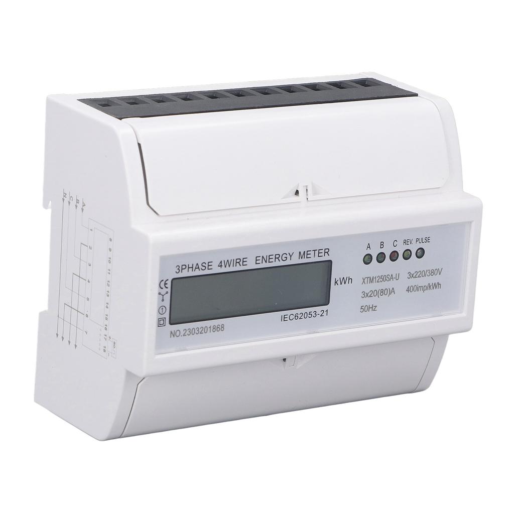 Electric Meter 3 Phase 4 Wire 7P LCD Digital Display DIN Rail Mount Power Monitor