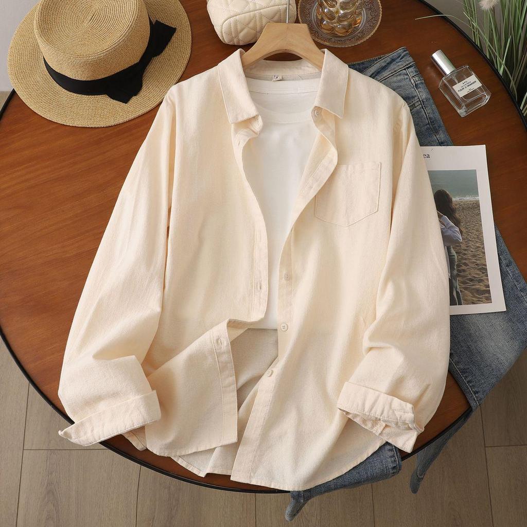 Women's Long-Sleeve Single-Breasted Shirt - Brushed Solid Color, Casual Slim Fit for Autumn/Winter 2025.