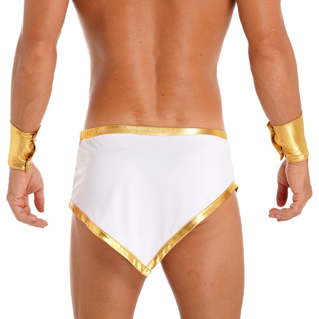 Herren Altes Rom Kostüm Halloween Themenparty Rollenspiel Outfit Kontrastfarbiger Besatz Unregelmäßiger Saum Rock Manschetten Set