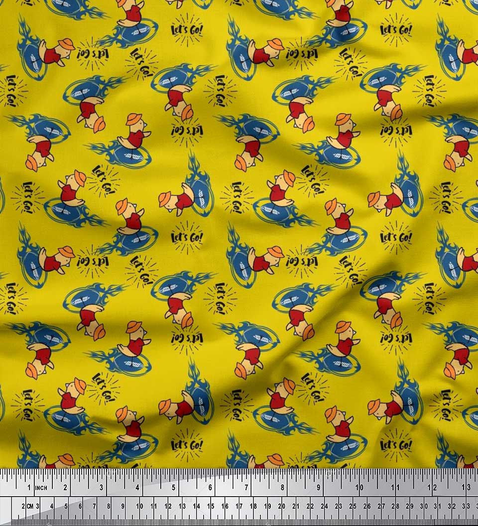 

Soimoi Japan Crepe Satin Text, Rugby Ball & Bird Print Швейна тканина метр 42 дюйма 42 Inch Wide - Poly Crepe жовтий