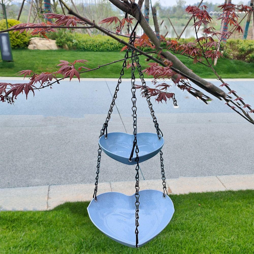 Hanging Double Layer Bird Feeder Large Capacity Heart Shape Bird Water Bowl Durable Dual-purpose Bird Tray Platform Feeder Tree