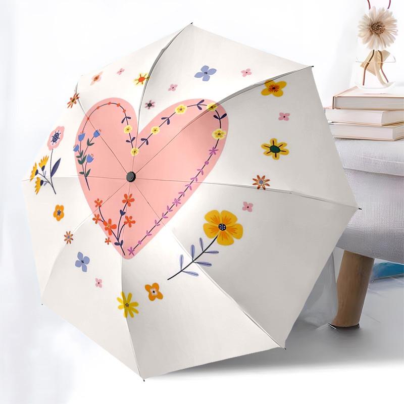 1pc Floral Heart Illustration Umbrella with Plastic Handle,Suitable for All Seasons Home Travel Outdoor Umbrellaptys31043