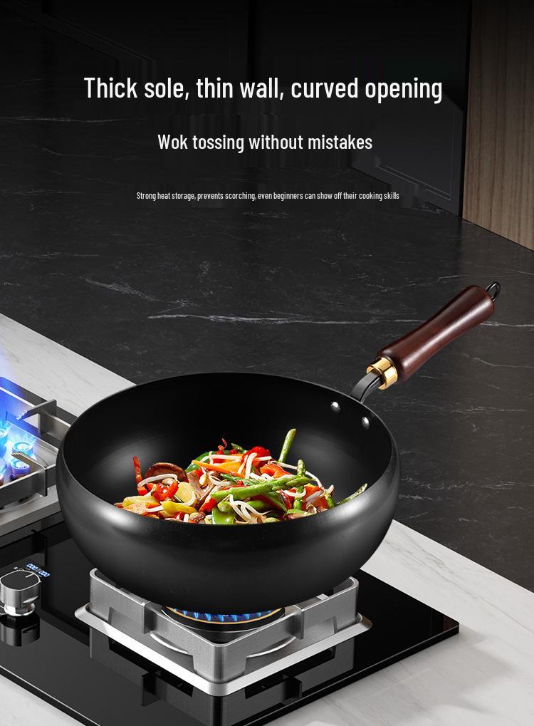 Large-Bellied Mini Wok: Flat-Bottomed Non-Coated Non-Stick Iron Pot for Stir-Frying