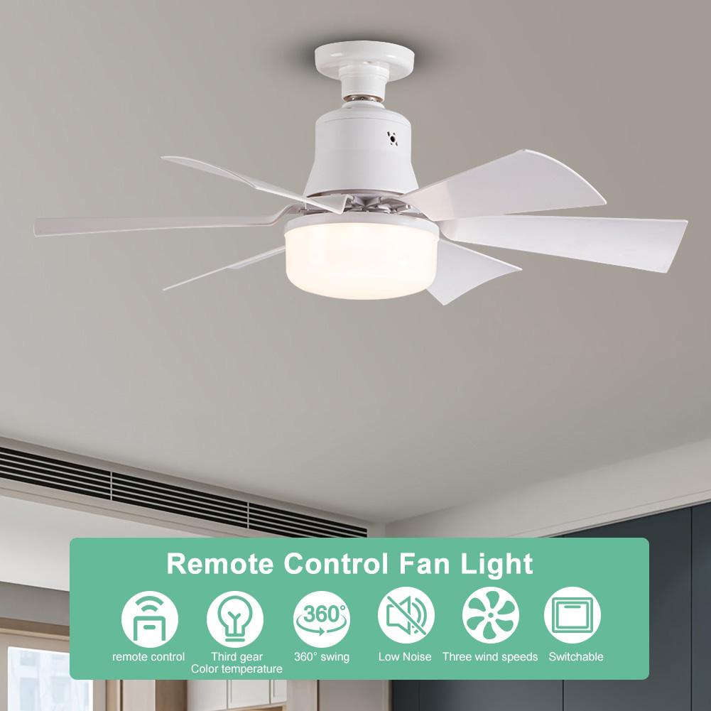 Ceiling Fan Light with Remote Socket Ceiling Fan Timing Light Bulb Fan 3 Gear Wind Speed 6 Blades for Living Room Bedroom