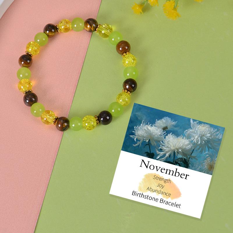 8mm natural stone crystal flower bracelet, peacock stone, birthstone, bead, bracelet, Christmas gift, Stocking stuffers
