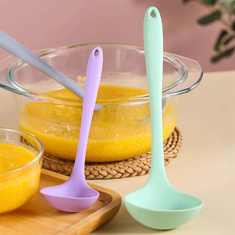1pc Long Handle Silicone Soup Spoon Ramen Noodles Tablespoons Hot Pot Porridge Ladle Kawaii Japanese Kitchen Utensils