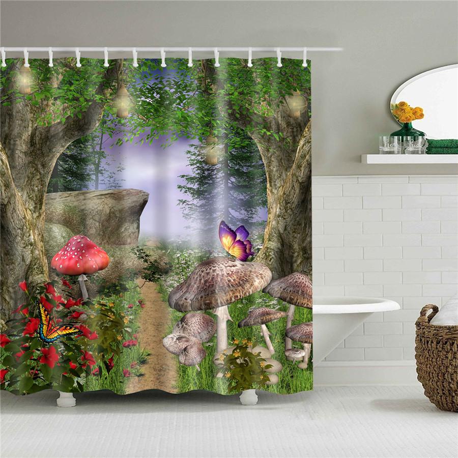 Flower Painting Printed Mildew Proof Polyester Shower Curtains Washable Waterproof Shower Curtains For Bathroom Home Decor