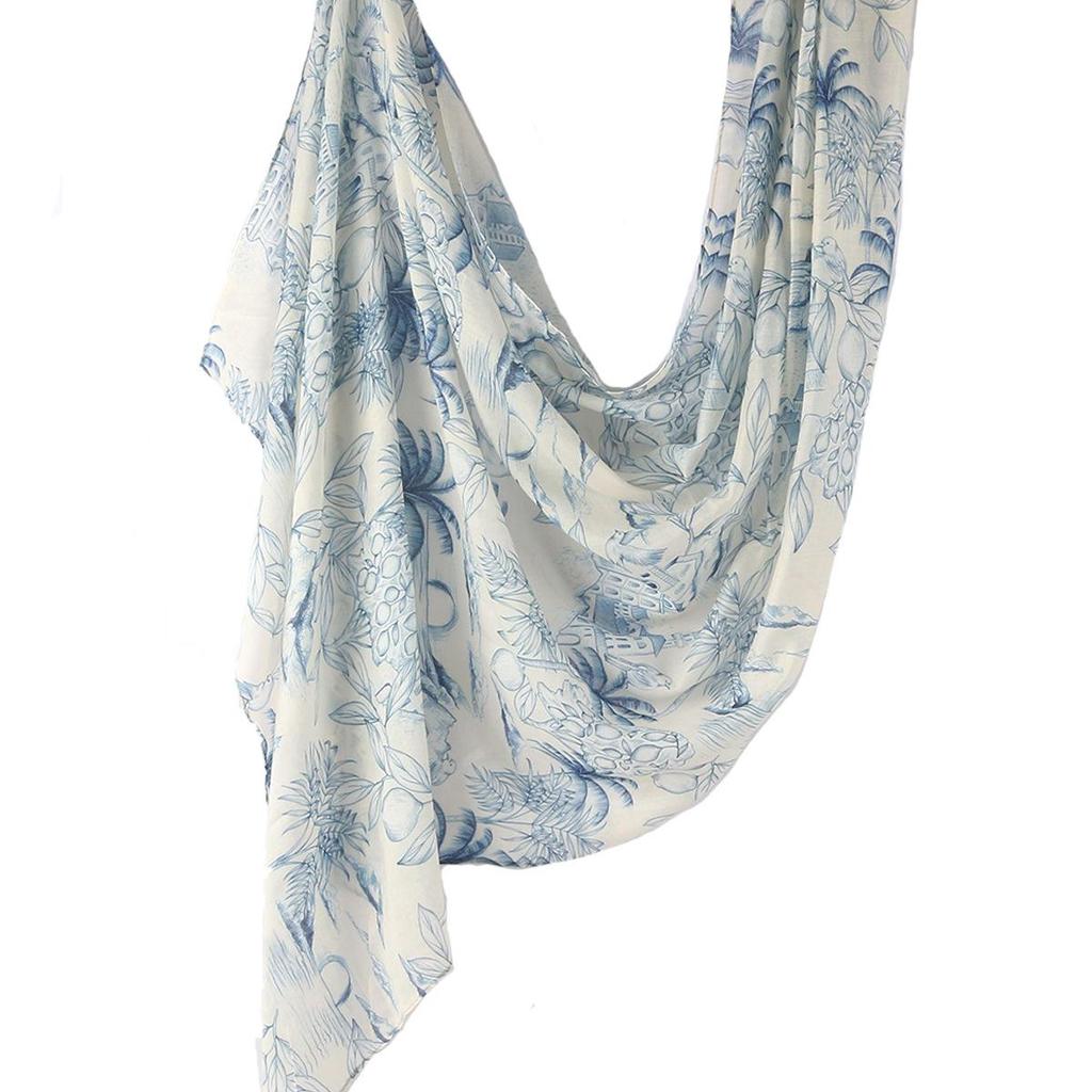 "Ethnic Watercolor Modal Cotton Shawl Satin Print Scarf for Women"