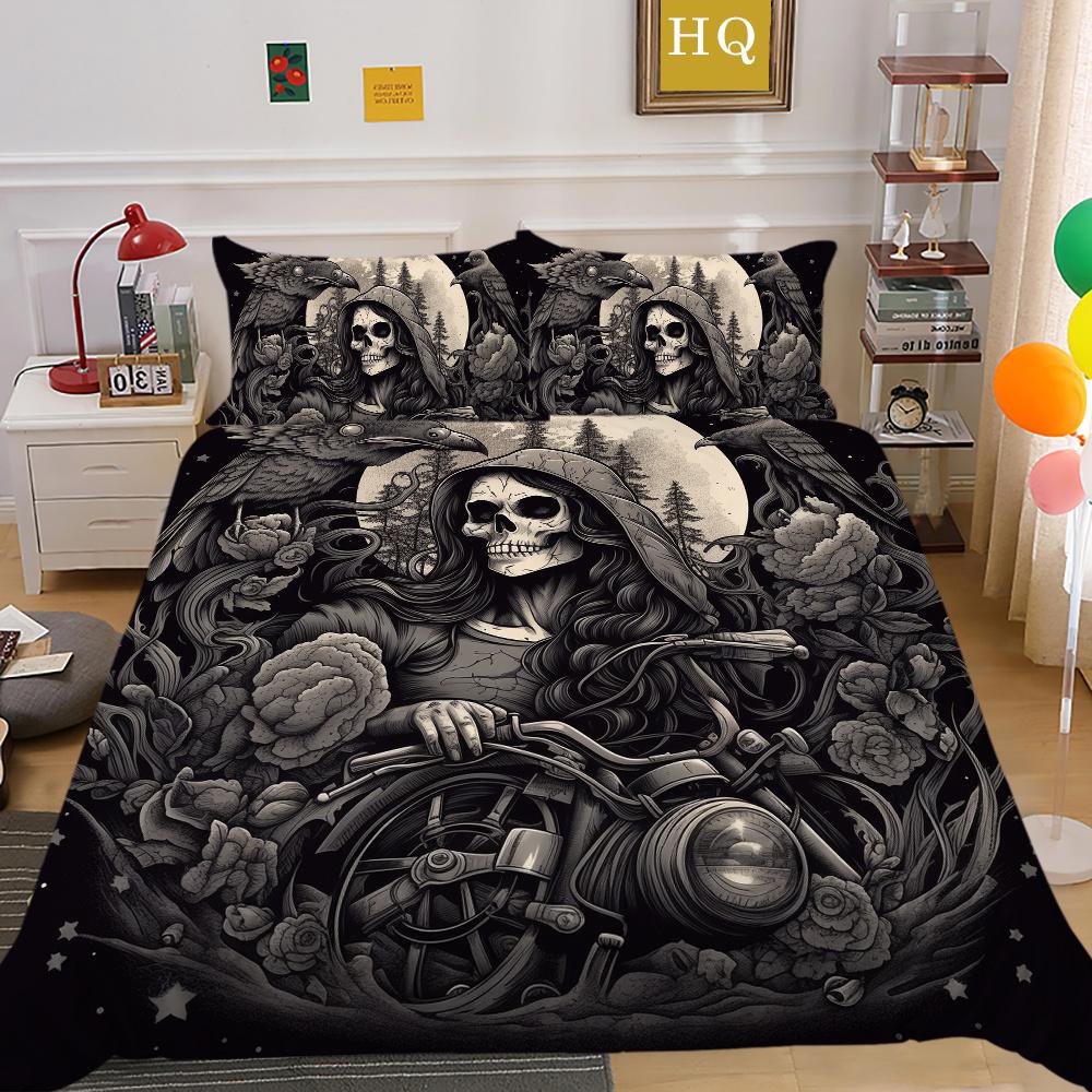 Beauty Skull Printed Bed Set Twin Size Polyester Comforter Cover Set Teen Design Superior Home Bedclothes