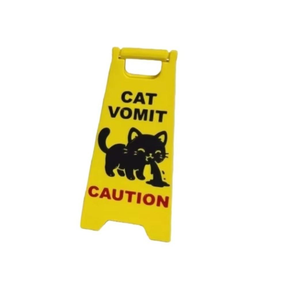Funny Mini Cat Poop Signs ABS Bright Yellow Caution Overstimulated Desk Sign Cat Vomit Signs Ornaments Humorous Cat Decor