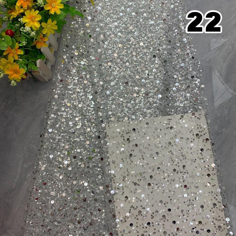 1 Yard Luxury African Heavy Bead Lace Sequins Fabric For Diy Sewing Wedding Party Dress Sparkly Transparent Tulle Lace Fabric