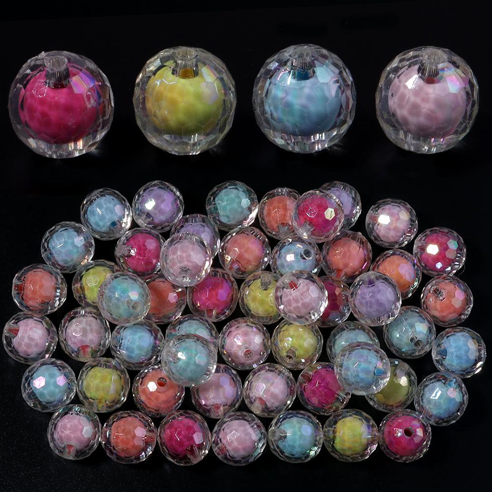 20pcs/lot 16mm AB Colored Faceted Beads Loose Spacer Acrylic Ball Beads For DIY Charms Bracelet Keychains Jewelry Accessories