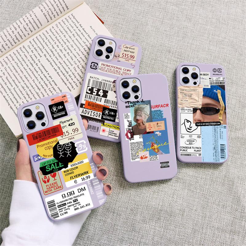 

Мода Лейбл Мягкий чехол для iPhone 12 11 Pro Max XR Samsung A52 A32 A50 A51 S21 A12 A71 A72 Huawei Xiaomi Mi 11 Lite Redmi Note 10 8 9 Обложка