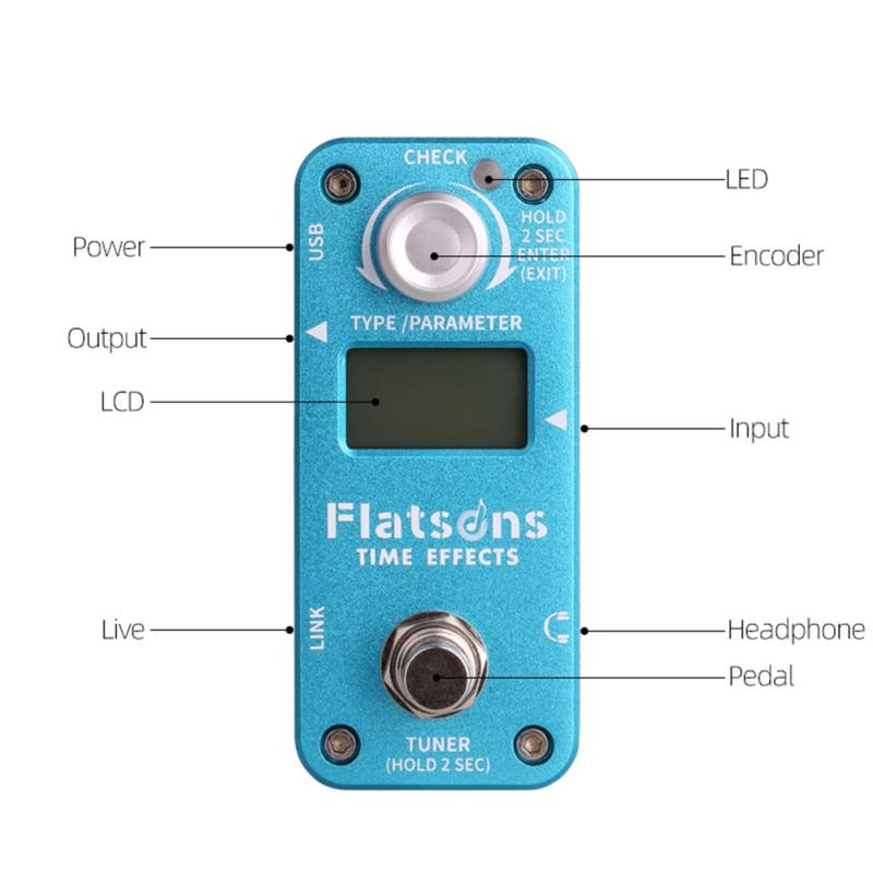 Flatsons Delay Reverberation Effector Hall Spring Room 3 Modes Reverberation Aluminum Alloy Effects