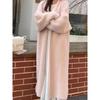 Elegante Abrigo de Punto Vintage Invierno Suave Chaqueta Holgada Coreano Casual Otoño Invierno Cárdigan de Piel Mujer Suéteres Largos de Color Sólido