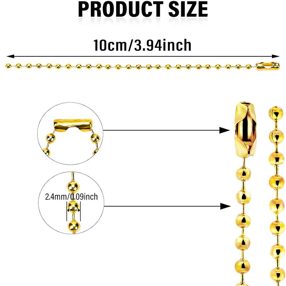 50pcs Ball Bead Chain 2.4mm Golden Bead Metal Chain With Connectors, Bulk Beaded Necklace Chains For Dog Tag DIY Crafts And Jewelry Making, golden diy