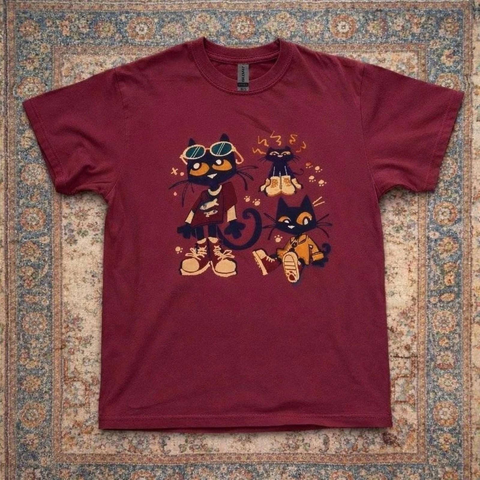 Pete The Cat Funny Vintage T-Shirt Graphic Tee S разноцветный