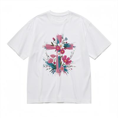 Men's Trend Soft Comfy Classic T-Shirt Colorful Cross Floral 100% Cotton Tee