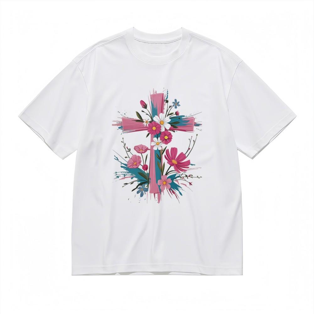 

Men s Trend Soft Comfy Classic T-Shirt Colorful Cross Floral 100% Cotton Tee 3XL