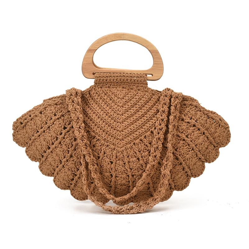 

2026 New Retro Fan-shaped Crochet Woven Underarm Bag for Women Ins Style Seaside Vacation Versatile Wooden Handle Shoulder Bag хакі