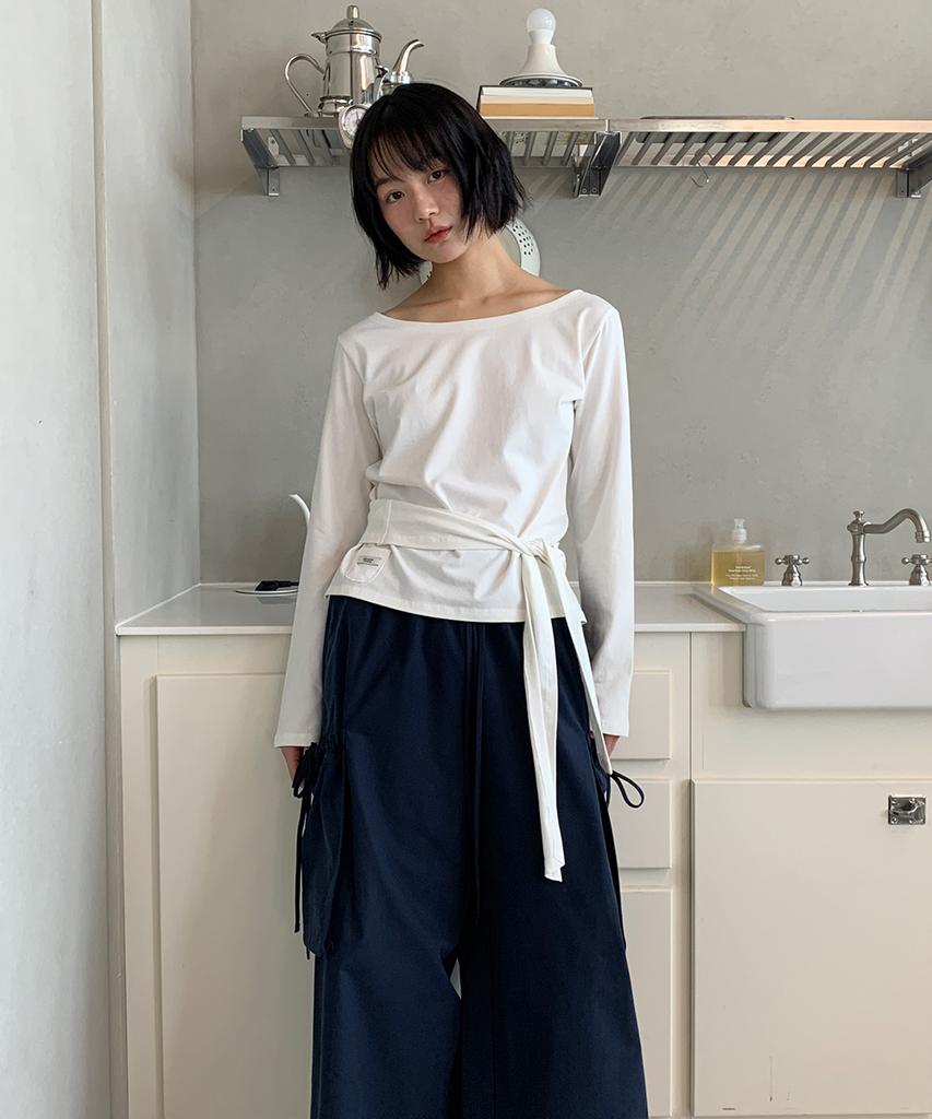 RONRON Waist Tie Off Shoulder Long Sleeve White