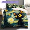 Starry Sky Black Cat  Pattern Bedding Quilt Set Quilt Cover Pillowcase Home Decoration  Gift (1 * Duvet Cover + 2 * Pillowcase, Without Core)