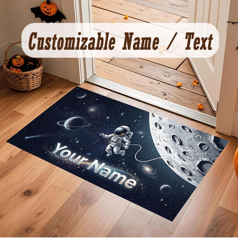 Space Cosmic Theme Crystal Velvet Floor Rug Personalized Custom Name Text Warm Carpet Home Decoration