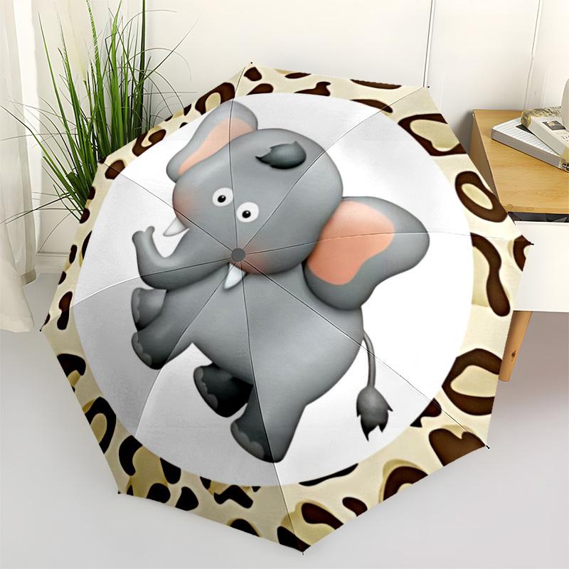 

1pc Safari Elephant Print Automatic Opening and Closing Folding Umbrella with 8 Iron Ribs - Portable, Foldable for Travel yy251124081
