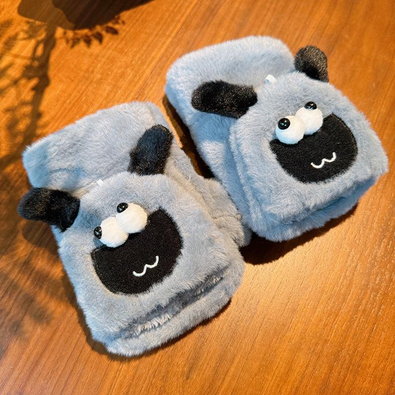 

Flip half finger girl cute lamb Korean version cycling plush thickened writing One size fits all сірий колір