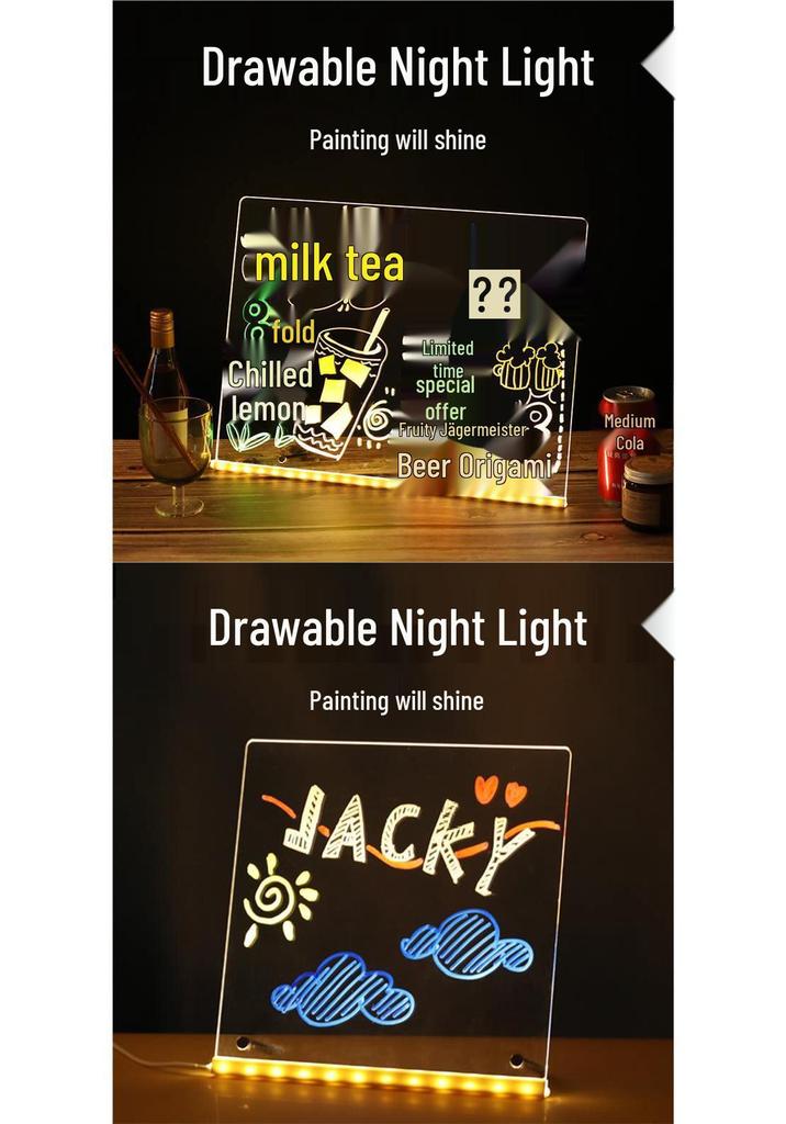 LED Fluorescent Graffiti Sign: Luminous Night Light Display Board for Shops and Stalls