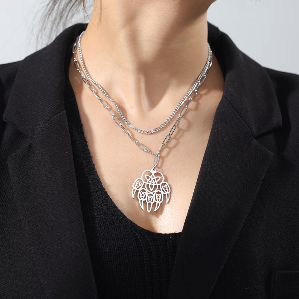 Dawapara Wolfskralle Slawische Halskette Hohl Keltischer Knoten Edelstahl Abwehrender Bär Herren Religiöser Talisman Halskette