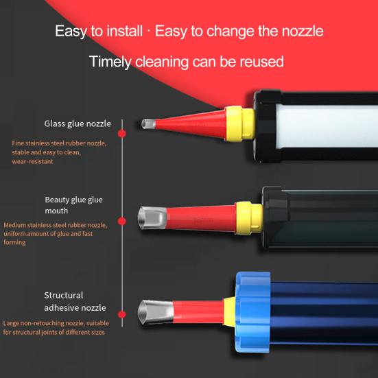 Stainless Steel Glue Nozzle Set Rustproof Corrosion Resistant Universal Integrated Rubber Nozzle Tool Kit Versatile Caulking Accessories
