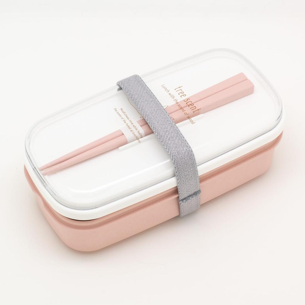OSK Antibacterial Bento Light Hinoki Nopura with and Lunch Made in (OSK) Two-Tier Box, 330ml/320ml, Pink, (HKP) No. 3, Chopsticks, Divider, Belt,