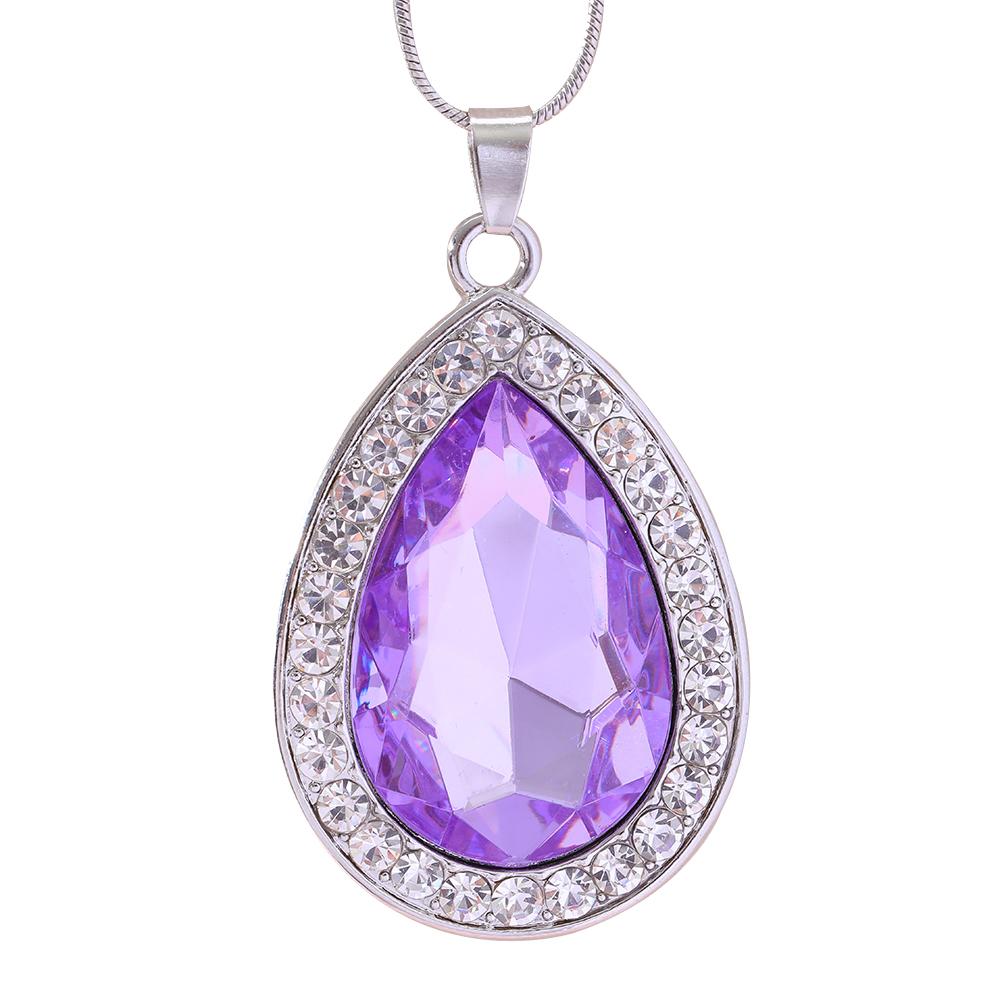 6 Colors Pretty Water Drop Crystal Pendant Necklace Blue Green Purple Pink Rhinestone Heart Choker For Women Girls Party Gift