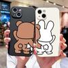 Cartoon Cute Bunny Bear Paired Couple Phone Case For IPhone 13 11 12 15 16 Pro Max Mini X XS XR 14 Plus Lovers Cover Funda Shell