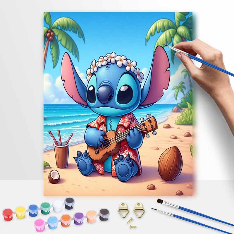 Disney Stitch Beach Ukulele Oil Paint Art Painting Kit Home Wall Decor Handmade Gift For DIY Art Craft Lover Painting By Number Set