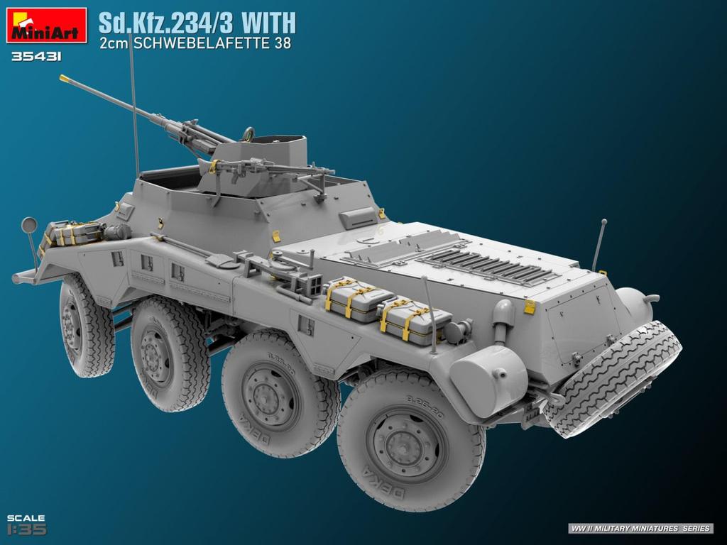 Miniart German Heavy Armored Car Schwerer Ladungstrager 2cm KwK38 Mounted Plastic Model MA35431 1/35 WW.II 8-Wheeled Sd.Kfz.234/3