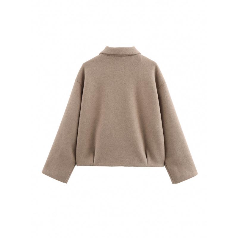 Women's Tweed Lapel Jacket: 2025 Spring/Autumn Fashion with Waist-Cinching Pleats and Zipper.