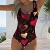 Women Plus Size U Neck Sleeveless One Piece Swimsuit Neon Heart Star Print