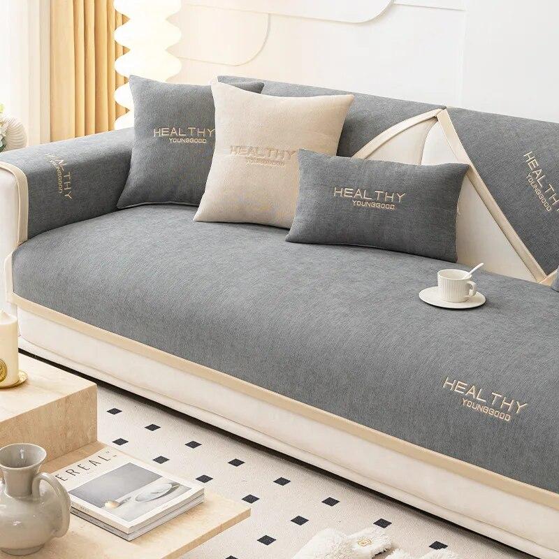 Rutschfestes Chenille-Sofakissen, vier Jahreszeiten, universelles Wohnzimmer-Sofakissen, einfaches Rückenlehnen-Set, luxuriöses Stickerei-Sofahandtuch